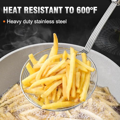 Walfos 7 inch Extra Large Spider Strainer - Stainless Steel Fryer Scoop & 4 in Skimmer Spoon, Set of 2 - Kitchen Spider Skimmer Strainer With Handle, For Cooking, Frying, Pasta, Egg, Foam - size: 2 pcs (7" Strainer , 4" Skimmer)