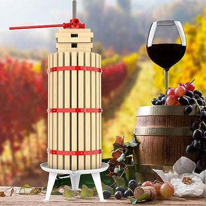 7.9 Gallon Fruit and Wine Press, Manual Cider Juice Maker with Solid Beech Wood Basket & Heavy-Duty Stand for Apples, Grapes, Berries - color: Red, size: 7.9 Gallon