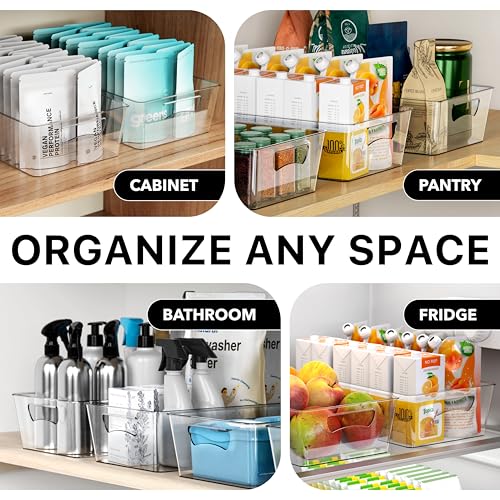 Simple Houseware 4 Pcs Kitchen Clear Bin Storage Organizer, 15" x 8" x 3.75" - size: 4 Pack - 15 x 8 x 3.75