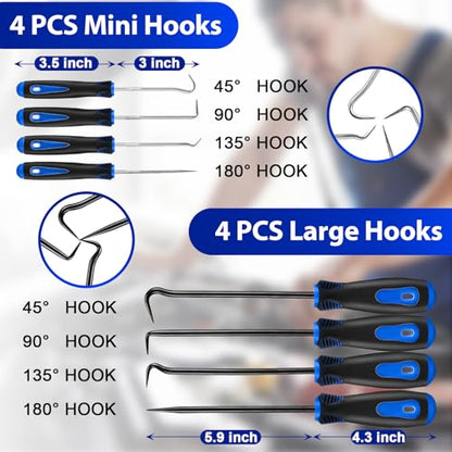 Keze 17 Pcs Hook and Pick Set Auto Trim Removal Tool Kit,Clip Plier Remover Tool Gasket Scraper Telescoping Magnetic Pickup Tool for Automotive Repair and Car Body Door Panel Fastener Removal - color: Blue-17 Hook and Pick Set