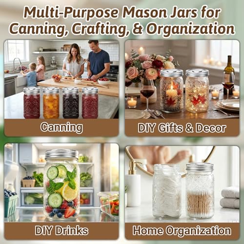 32 oz Mason Jars with Stainless Steel Split Lid, 2-Pack – Wide Mouth Quart Glass Canning Jars, Airtight Seals for Food Storage, Fermenting, Pickling, Kimchi & Sourdough Starter - color: Clear01-32OZ