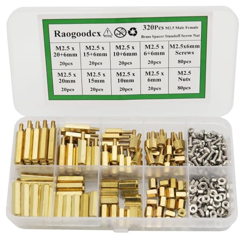320Pcs M2.5 Male Female Brass Spacer Standoff Screw 6mm 10mm 15mm 20mm Nut Assortment Kit