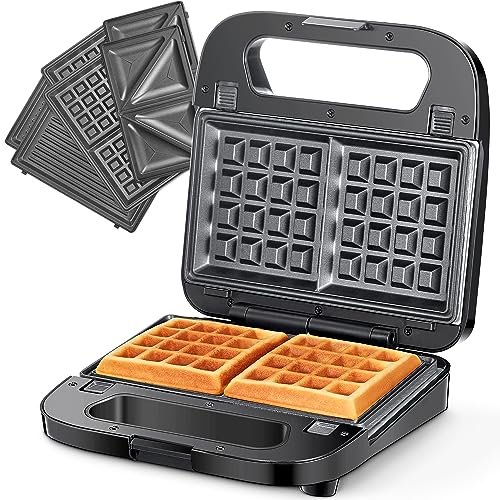 Reemix 3-in-1 Waffle, Grill & Sandwich Maker, Panini Press Grill and Waffle Iron Set with Removable Non-Stick Plates, Perfect for Grilled Cheese, Tuna Melts, Burgers, Steaks (Black, Stainless steel) - color: Black, Stainless steel