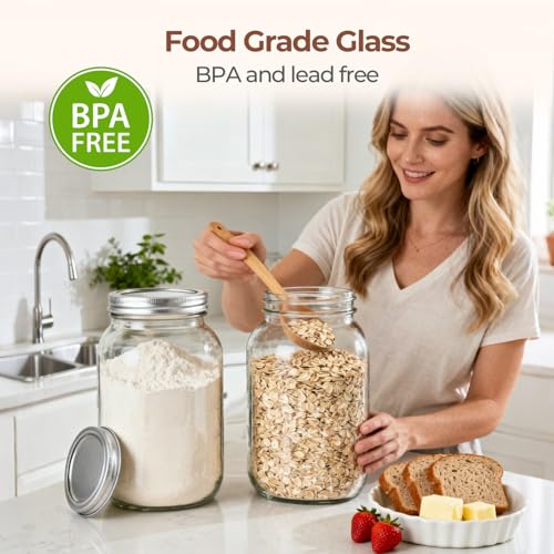 ComSaf 128 oz Wide Mouth Mason Jars 2 Pack, 1 Gallon Glass Jars with Lids | BPA-Free Materials, Large Size, Canning Pickling Sauce, Meal Prep Salad, Sourdough, Flour And Sugar For Baking, Food Storage - size: 1Gallon wide mouth 2PCS