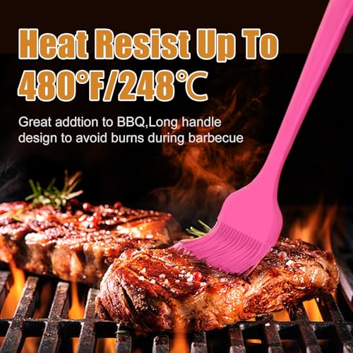 Silicone Basting Brush 2 Pcs Pastry Brush for Oil, BBQ, Grill, Sauce Baking Cooking, Dishwasher Safe (Pink) - color: Pink