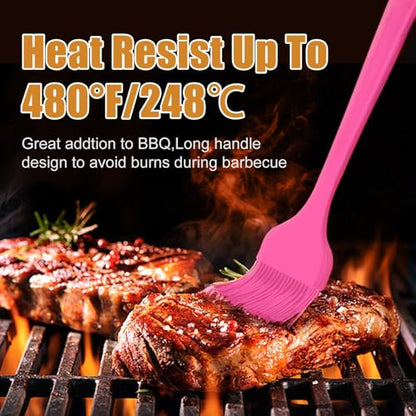 Silicone Basting Brush 2 Pcs Pastry Brush for Oil, BBQ, Grill, Sauce Baking Cooking, Dishwasher Safe (Pink) - color: Pink