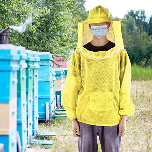 Beekeeping Jacket, Bee Suit Bee Jacket with Veil Professional Ventilated Beekeeper Suit Beekeeping Tools (Yellow) - color: Yellow