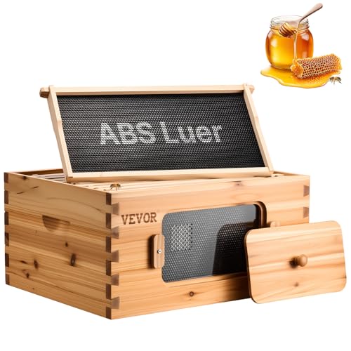 VEVOR 10 Frame Deep Brood Bee Hive Box, Bee Box Dipped in 100% Beeswax, Langstroth Beehive Kit with 10 Frames and Foundations Sheets and Transparent Acrylic Windows for Beekeeping Supplement - size: Deep Brood Box