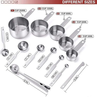 14pcs Measuring Spoons And Measuring Cups Set, Stainless Steel Measuring Cups And Spoons Set, 7 Spoons & 5 Measuring Spoons Measuring Rod & Funnels, Kitchen Gadgets Essentials Tools