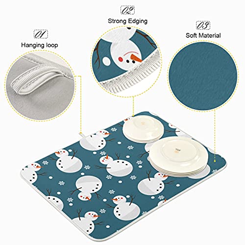 Super Absorbent Dish Drying Mat, Microfiber 23 Fast-Drying Dish Mat, 16" x 18", Kitchen Dish Drying Pad, Snowman Snowflake Cute Christmas Holidays… - color: Snowman Snowflake Cute Christmas Holidays, size: 16" x 18"
