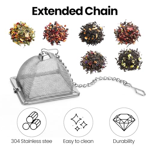 Zopeal 9 Pcs Tea Infuser Stainless Steel Strainer with Extended Chain Hook and Saucer Loose Leaf Steeper Fine Mesh Ball Tea Filter for Brew Spices Seasonings Fits Cup Mug Bottle (Pyramid) - style: Pyramid