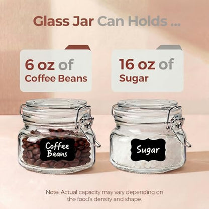 17oz - 6 Pack Square Glass Jars with Airtight Lid, Wide Mouth Mason Jars with Clamp Lids, Air Tight Glass Canisters, Best Food Storage Containers for Cereal, Pasta, Rice, Sugar, Coffee, Spice - color: Square-17OZ Set- 6 Pack