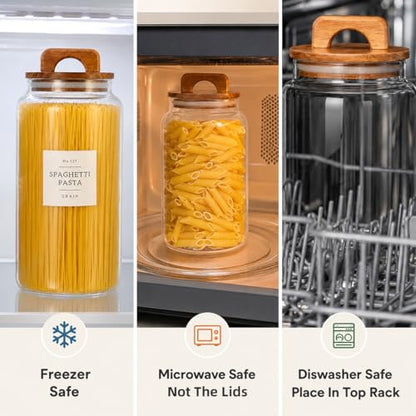 2 Pack Large Glass Flour and Sugar Containers with 132 Pantry Labels - 105 FL OZ Glass Canisters with Bamboo Airtight Lids - Farmhouse Kitchen Glass Pantry Jars for Cookie, Rice, Pasta, Cereal, Salt - size: 105OZ-2 Pack