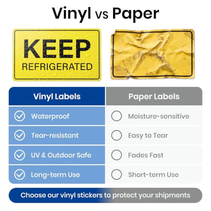 500 Pcs Keep Refrigerated Stickers 5 x 3 Inches Yellow Waterproof Vinyl Labels Perishable Warning Label for Cold Food Shipping