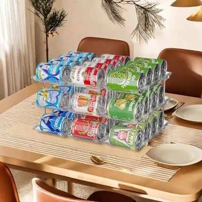 Jsyrjing Can Organizer for Pantry, 3-Tier Stackable Can Dispenser Rack | Automatic rolling, Modular flexible combination, Extra-thick clear material, Cabinet pantry fridge countertop storage - size: 3*3