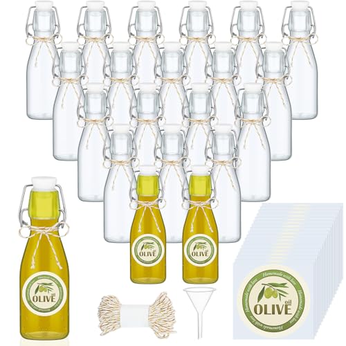 Queekay 20 Pack Mini Swing Top Glass Bottles for Vanilla Extract Homemade Olive Oil Bottles with Lids Airtight Cap Lids Labels for Wedding Baby Shower Favors(5.07 oz,Clear) - color: Clear, size: 5.07 oz