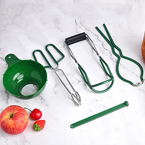 5PCS Canning Supplies Canning Kit, Canning Essentials Set Include Tongs, Wide Mouth Funnel, Jar Lifter, Jar Wrench, Magnetic Lid Lifter, Stainless Steel Anti-Scald Clip Suit (Green) - color: Green