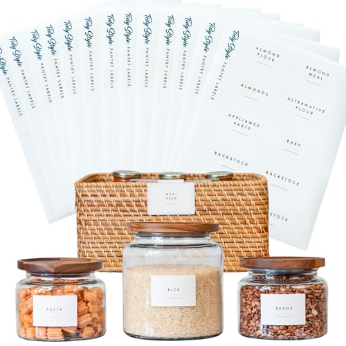 Pantry Labels, 130 Preprinted Vinyl Stickers for Food Containers, Water Resistant, 2 x 3 inches, Minimalist Labels for Organizing, Food Label for Jars, Storage Bins (White) - color: White