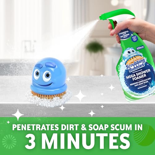 Scrubbing Bubbles Mega Bathroom and Shower Cleaner Spray, Foaming Action Removes Limescale and Soap Scum, Rainshower Scent, 32oz (Pack of 2) - size: 32 Fl Oz (Pack of 2)