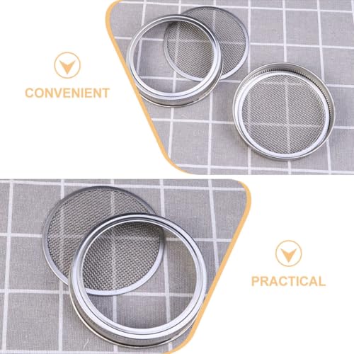 PRETYZOOM 3pcs Food Grade Sprouting Lids for Wide Mouth Mason Jars Stainless Steel Mesh Covers Strainer Function for Seed Germination and Fermentation - size: 7.00X7.00X1.00CM