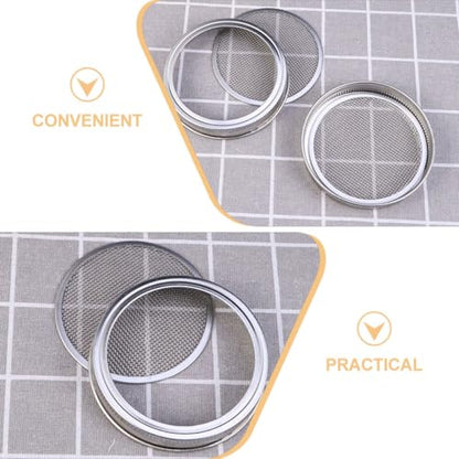 PRETYZOOM 3pcs Food Grade Sprouting Lids for Wide Mouth Mason Jars Stainless Steel Mesh Covers Strainer Function for Seed Germination and Fermentation - size: 7.00X7.00X1.00CM