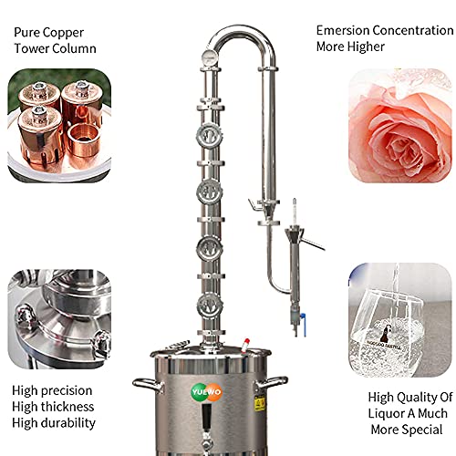 YUEWO 110V Electric 304 Stainless Steel Alcohol Distiller Flute Reflux Column Still with Sight Glasses Wine Making Kit for DIY Whisky Wine Brandy Gin - size: 20Liters/5Gal