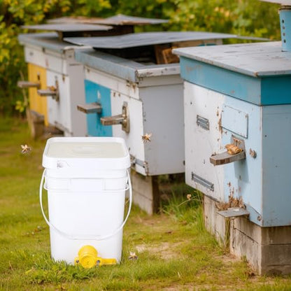 Baderke 3 Pack Plastic Honey Bucket with Gate 5 Gallon Bucket with Spigot Yellow Extractor Equipment Square Honey Bottles Beekeeping Harvesting Tool Beekeeping Supplies