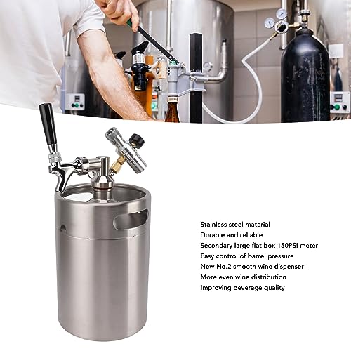 5L/170Oz Mini Keg Growler 150PSI Pressure Regulator Portable Pressurized Stainless Steel Home Keg System Kit Mini Keg Dispenser for Homebrew, Craft and Draft Beer