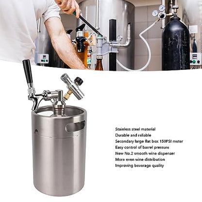 5L/170Oz Mini Keg Growler 150PSI Pressure Regulator Portable Pressurized Stainless Steel Home Keg System Kit Mini Keg Dispenser for Homebrew, Craft and Draft Beer