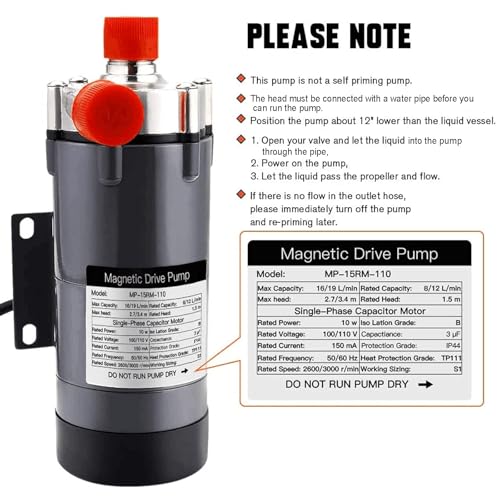 FERRODAY Brewing Wort Pump - Magnetic Drive, Stainless Steel Head, Food Safe High Temp Homebrew Circulating Water Brew Pump, 15RM, 1/2NPT - size: Wort Pump(Switch)