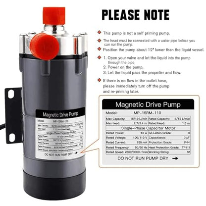 FERRODAY Brewing Wort Pump - Magnetic Drive, Stainless Steel Head, Food Safe High Temp Homebrew Circulating Water Brew Pump, 15RM, 1/2NPT - size: Wort Pump(Switch)