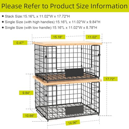 2 Pack Stackable Wire Baskets with Bamboo Top for Pantry Organizers and Storage, XXL Kitchen Organization Counter Basket for Fruit, Vegetable, Produce, Bread, Potato and Onion Storage Bins - size: XXL-15.2x11.02x9.84