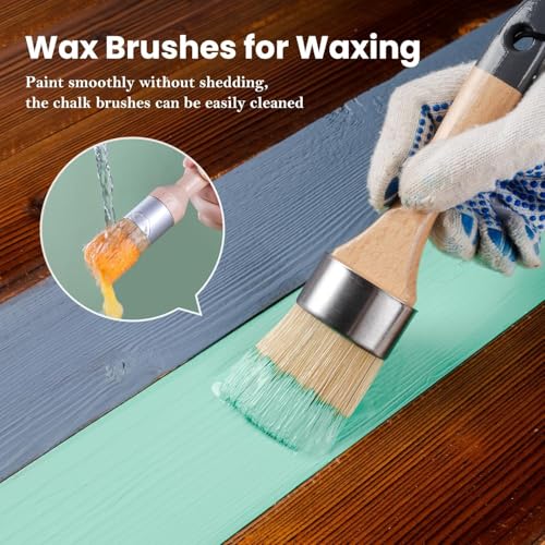 Mister Rui Wax Paint Brush Set 2 Pack, Small Stencil Paint Brush Flat & Oval, Natural Bristle Brush for Painting, Stencils, Waxing, Home Decor, DIY Art Crafts - size: 1.2"1.2"