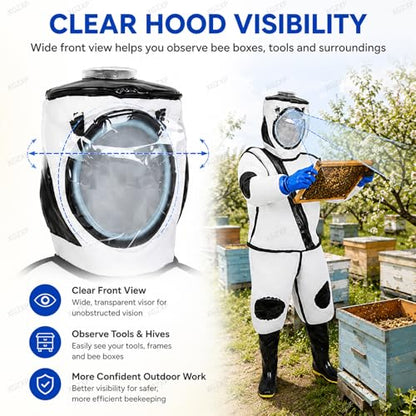 Beekeeping Suit with Electric Fan, Wasps Protective Clothing with Shoes and Glove, Fan Protective Onesie, Thick Full Body Clothing, for Backyard Professional and Beginner Beekeepers - size: X-Large