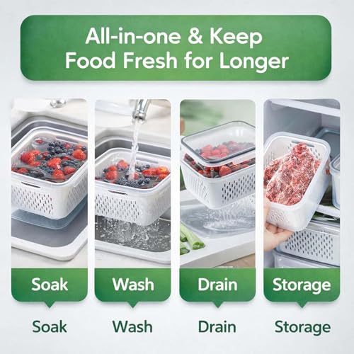 4-in-1 Produce Saver Containers - Fresh Berry Keeper with Removable Colander & Airtight Lid - Stackable Fruit and Vegetable Fridge Organizer Bins - BPA-Free Plastic Food Storage (2pcs) - color: 2pcs
