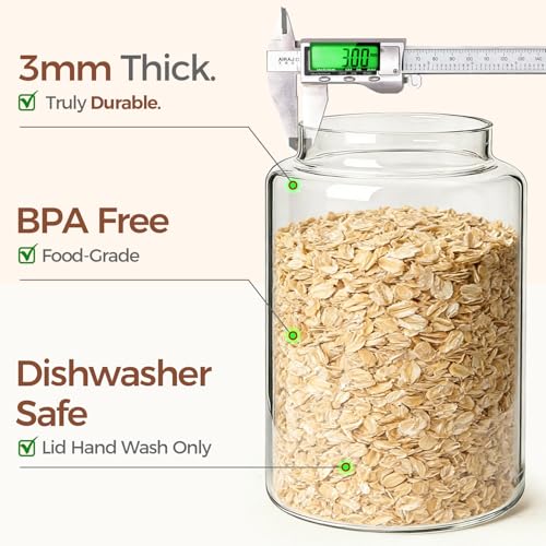 ComSaf 2Pcs (4.2Qt) Wide-Mouth Flour Sugar Storage Containers - Include Scoops & Labels, Easy to Scoop & Airtight, Large Glass Jar for Bakers to Store Bulk Flour, Rice, and Dry Goods in Kitchen Pantry - size: 4.2Qt*2