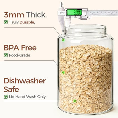 ComSaf 2Pcs (4.2Qt) Wide-Mouth Flour Sugar Storage Containers - Include Scoops & Labels, Easy to Scoop & Airtight, Large Glass Jar for Bakers to Store Bulk Flour, Rice, and Dry Goods in Kitchen Pantry - size: 4.2Qt*2