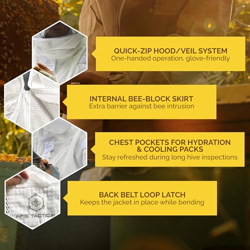 Pro Ventilated Bee Keeper Jacket for Men & Women – Sting Resistant, Ventilated Cotton Mesh, Bee Protective Gear for Hive Inspections – White Bee Jacket, White, S - size: Small