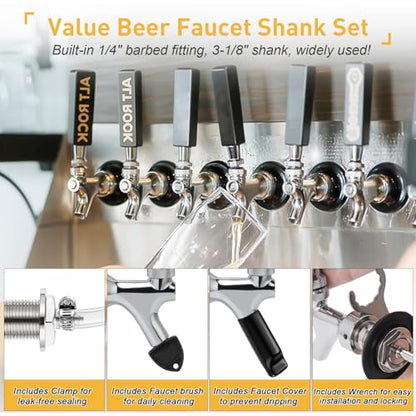 FERRODAY New 3-1/8 inch Shank, Stainless Steel Core Draft Beer Faucet, Chrome Plated Beer Tap, No-Rust No-Leak Beer Tap Faucet, 1/4 Barb Keg Tap Faucet Kegerator Faucet Parts for Homebrew - size: 3-1/8 inch Shank