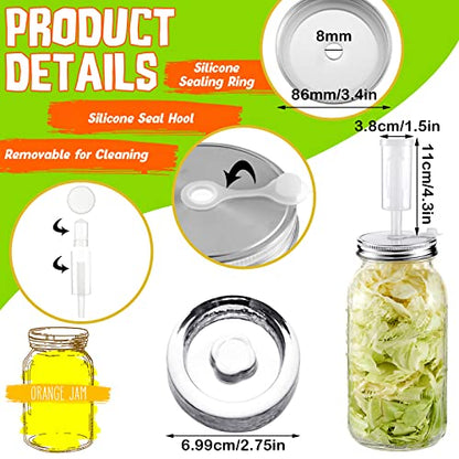 Tessco for you 8 Set Fermentation Kit, Wide Mouth Fermentation Lids and Weights, Airlocks and Silicone Rings for Mason Jars Making and Storing Sauerkraut Probiotic Food (No Jars)