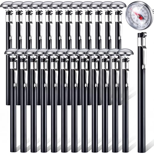 Xuhal 24 Pcs Stainless Steel Kitchen Thermometer with 5 Inch Long Stem 1 Inch Dial Thermometer Milk Frothing Food for Oven Probe Meat Grill BBQ Cooking Chocolate Water (Black) - color: Black