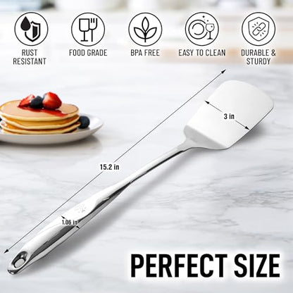 Zulay Kitchen Stainless Steel Solid Spatula - 15” Large Metal Turner for Cooking, Frying & Grilling - Durable, Heat-Resistant & Dishwasher Safe Kitchen Utensil for Everyday Use - size: Solid Turner