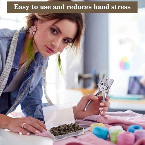 Honoson 3/16 Inch Grommet Tool Kit Eyelet Plier Set Hole Punch Grommet Hand Press Pliers with 200 Pieces of Eyelets for Clothes Shoes Bags(Bronze) - color: Bronze, size: 3/16 Inch