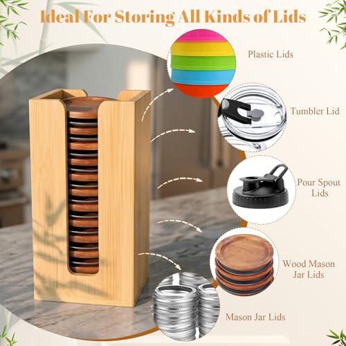 2 Pack Square Bamboo Mason Jar Lid Organizer, Vertical Canning Lid Storage Holder for Wide Mouth & Regular Mouth Lids, Fits 20-24 Mason/Canning/Bamboo Lids，Modern Kitchen Organization Accessories