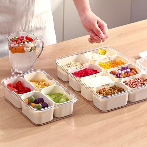 Divided Snackle Box with Handle Food Serving Tray Charcuterie Board with Lid Stackable Fruit&Veggie Container with 8 Small with Removable Boxes for Travel Snack Candy Nuts Spice - size: 1Pack with 8 dividers