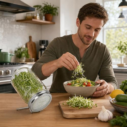 2PCS Sprouting Lids for Wide Mouth Mason Jars,Sprouting Jar Kit | Stainless Steel Strainer Tops with Built-In Stand for Seed Germination