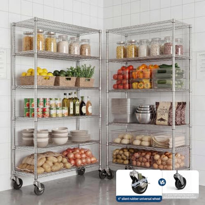 Garvee 2640LBS 6 Tier Metal Shelving with Wheels, Heavy Duty Storage Shelves Chrome Wire Racks for Garage Kitchen Commercial, Adjustable NSF Shelving, Rolling Pantry Shelf, 47" Wx18 Dx72.4 H | ﻿Heavy Duty Shelves Units for Garage Kitchen Organization, Adj