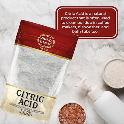 Citric Acid 2 LB Bag - 100% Pure, Food Grade & Non-GMO - Citric Acid Powder For Cleaning, Bath Bombs, Preserving - Fine Granular by Spicy World - size: 2 Pound (Pack of 1)