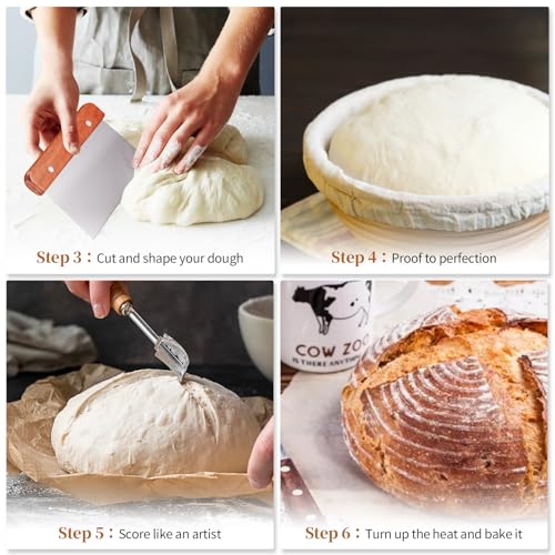 Dimpola Banneton Bread Proofing Basket Banneton Basket Set Sourdough Proofing Basket Round Proofing Bowls Handmade Rattan Baskets and Liners (Round 9 inch Baking Set) - style: Round 9 inch Baking Set