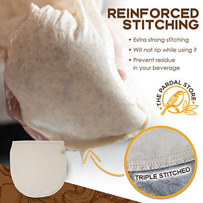 XXL 14"x14" Nut Milk Bag - 100% Organic Unbleached Cotton Easy To Clean Nut Milk Strainer/Cheesecloth Bags, Reusable for Straining Oat Milk, Almond Milk, Cheese making, Celery Juice